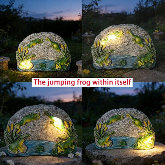 Frog Garden Statue Solar Rock Lights Decor, A Jumping Frog for Patio Pathway Art Housewarming for Yard Decoration Lawn Ornament Gardening Gifts for Women Mom Grandma (Frog)