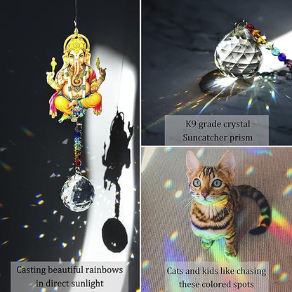8inch Elephant God Prism Suncatcher Hindu Ganesha Protection Charm Decor Window Garden Wall Hanging Crystal Pendant for Christmas Tree