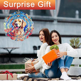 Wind Spinner Mandala 12 inch 3D Stainless Steel Laser Cut Metal Art Geometric Pattern Hanging Wind Spinner (Dog)