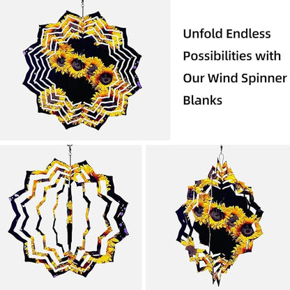 8 Inch Sublimation Wind Spinner, 3D Aluminum Metal Wind Spinner with Hook, Indoor Yard Garden Hanging Decoration, Weather Resistant Rotating Spiral Ornament, Sunflower Number 5