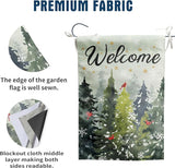 Welcome Winter Garden Flag Pine Tree Flag Snowy Forest Red Birds Cardinals Flag 12x18 Double Sided Outdoor Christmas Farmhouse Decorations Seasonal Yard Flags