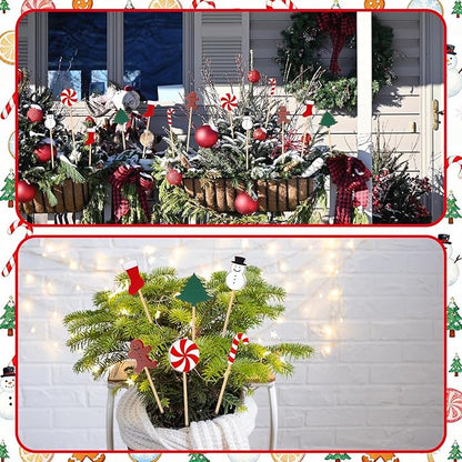 6 Pcs Wooden Christmas Garden Stakes Yard Decoration Front Yard Art Stick Flower Sticks Holiday Supplies for Christmas Indoor and Outdoor Lawn Path Terrace Flower Pots Theme Event Party