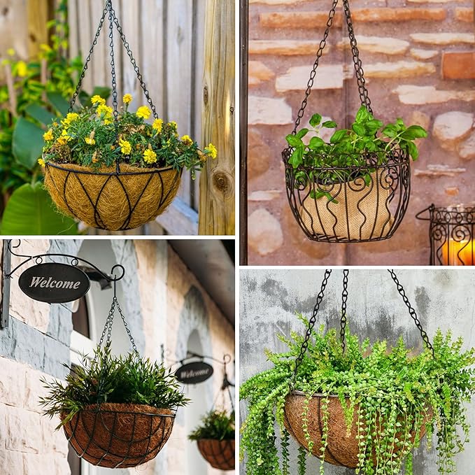 PLULON 15 Pack 10 Inch Hanging Basket Hooks Black Hanging Chains Garden Plant Hanger Chain Clips Outdoor for Flower Baskets, Bird Feeders, Wind Chimes, Lanterns, Ornaments