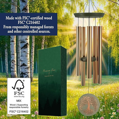 Gifts for Mom & Grandma - Outdoor Wind Chimes with Engraved Tree of Life, Large Patio Hanging Decor for Garden, Yard, Christmas, Anniversary Celebrations