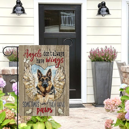 Dyrenson Memorial German Shepherd Dog Garden Flag, Angels Don't Always Have Wings Cemetery Yard Outside Home Decoration Gifts for Loss of Dog, Pet Farmhouse Outdoor Small Decor Double Sided 12 x 18