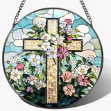 8'' Christian Stained Glass Suncatcher Ornament, Cross Window Hanging, Window Decor, Jesus Home Decor, Gifts for Christmas, Easter Faith Cross Gifts, Religious Gift, Christian Gift