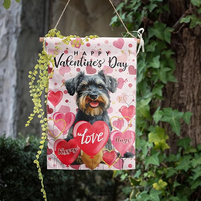 Schnauzer Valentine Garden Flag Valentines Day Flags for Outside 12x18 Double Sided Small Yard Flags Dog Valentine's Day Decor Outdoor Lawn Valentines Banners Front Porch