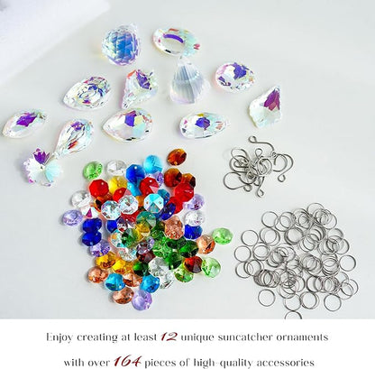 kanpura 164 Pcs DIY Suncatchers Kits Crystal Suncatcher Sun Catchers with Crystals Chandelier Prism Replacement Sun Catcher Beads for Windows Hanging