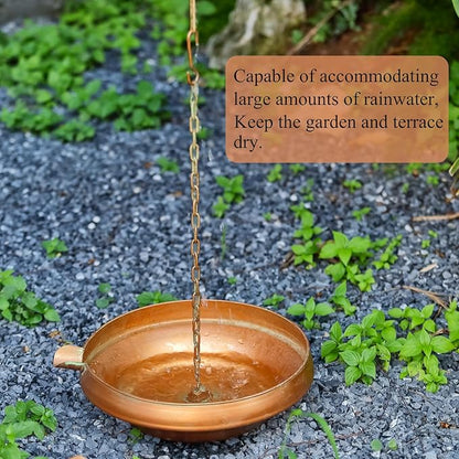 Rain Chain Anchoring Basin, Hand Hammered Bowl for Rain Chain Downspout Gutters, Rain Chain Anchor with S-Hook, Heavy Duty Metal Rain Chain Basin of Chain Display for Outdoor, 12.9" Diameter, 4" High