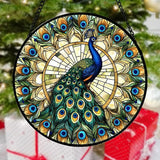 DASTOLL Stained Glass Window Hanging - Retro Peacock Decoration Suncatcher for Door Garden Home Bird Feather Sun Catchers Christmas Mother's Day Birthday Gifts for Women Men Mom Nana Friend 14.9 in
