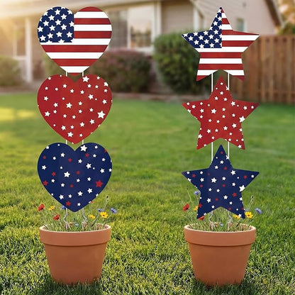 RattanView 6 Pack Outdoor Memorial Day Yard Signs Patriotic Yard Sign with Stakes Red White Blue Stars and Heart Front Porch Decor for Memorial Day Cemetery Lawn Garden Patio Decorations
