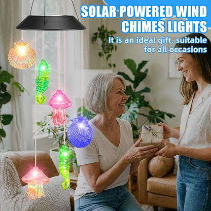 VIHOSE Solar Wind Chimes Lights Outdoor, Color Changing Hanging Solar Wind Chime, Seashell Starfish Mobile LED Lights for Outside Garden Yard Patio Decor, Waterproof