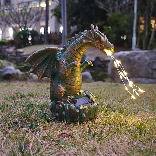 JOYBEE Dragon Solar Garden Statues Outdoor Decoration with LED Light Strings,Dragon Figurine Solar Lights Lawn Décor,Outside Statue Ornament for Patio, Balcony, Yard,Unique Gifts for Mom Grandma
