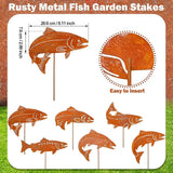 Hicarer 6 Pcs Rusty Metal Fish Garden Stakes Salmon Sculptures Outdoor Nature Themed Decor Garden Fish Rust Art for Patios Backyards Homes Planters Decoration