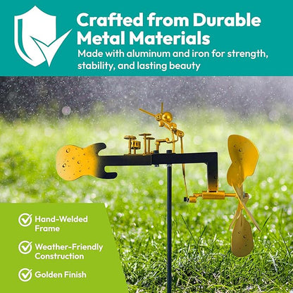 Handmade Metal Drummer Windmill Wind Spinner - Rock Band Percussionist Music Figurine - Wind-Powered Kinetic Windmills Spinners Sculpture - Outdoor Decor for Yard Lawn Garden Patio