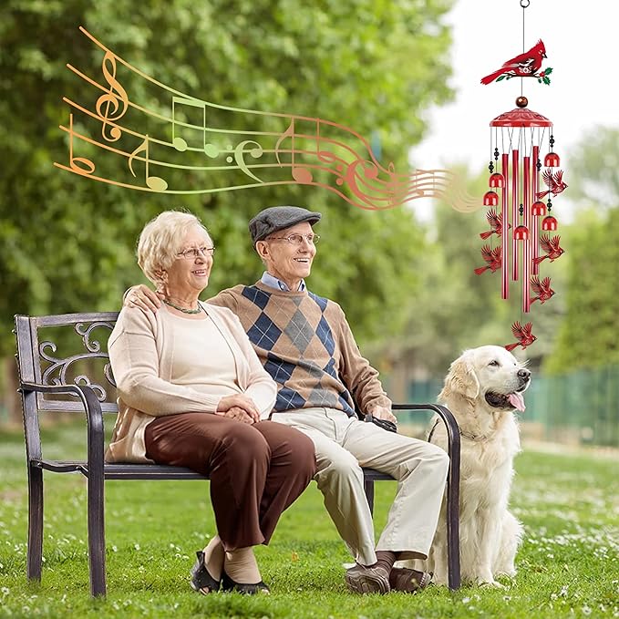 Romart Cardinal Wind Chimes for Outside, 35'' Metal Memorial Windchimes in Memory of a Loved One, Sympathy Gifts for Loss of Loved One, Red Cardinal Gifts for Women Mother Mom Grandma