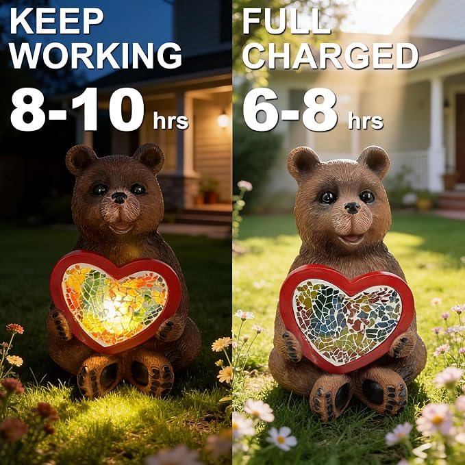 Solar Bear Garden Statues Decor for Outdoor, Brown Bear Figurine Lights for Lawn Patio Yard Decoration - Unique Christmas Housewarming Gift for Grandma Wowen Mom