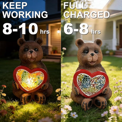 Solar Bear Garden Statues Decor for Outdoor, Brown Bear Figurine Lights for Lawn Patio Yard Decoration - Unique Christmas Housewarming Gift for Grandma Wowen Mom