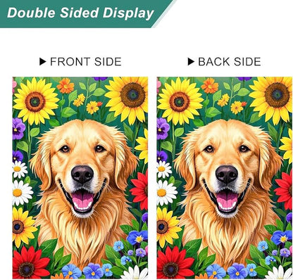 BlissYard Spring Dog Garden Flag Double Sided 12x18 Inch Cute Golden Retriever Seasonal Welcome Small Flags For Outside Outdoor Decor Yard Farmhouse Holiday Spring Summer Decorations Yard Flags