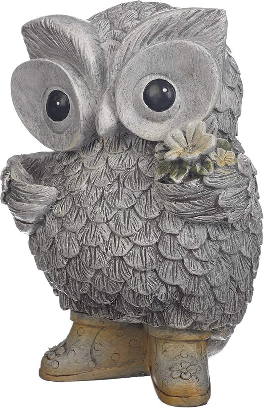 Roman Garden - Owl in Rain Boots Statue, 8.75H, Pudgy Pals Collection, Resin and Stone, Decorative, Garden Gift, Home Outdoor Decor, Durable, Long Lasting