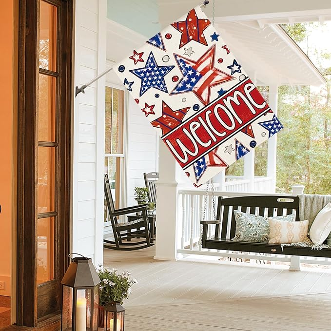 AVOIN colorlife Patriotic 4th of July House Flag 28x40 Inch Double Sided Outside, Welcome American Stars and Stripes Yard Outdoor Decoration
