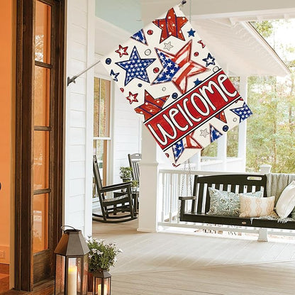 AVOIN colorlife Patriotic 4th of July House Flag 28x40 Inch Double Sided Outside, Welcome American Stars and Stripes Yard Outdoor Decoration