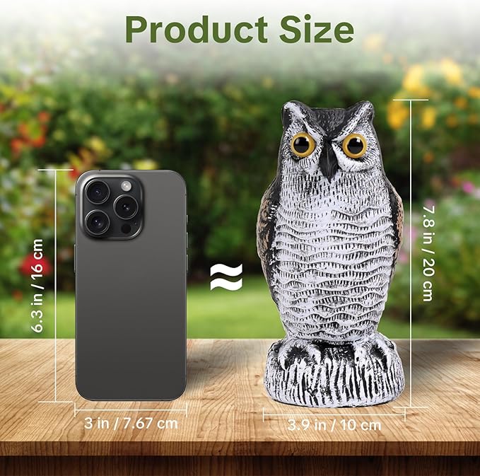 OFFO 2 Pack Fake Owl, Owl Statue for Garden and Yard Decoration, Weatherproof Plastic Outdoor Owl Decor for Porch Pool Patio Yard, 8 in Height, Round + Long Ear Owl