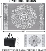 Pauwer Waterproof Outdoor Rug 8x10, Reversible Plastic Straw Patio Camping Rug, Indoor Outdoor RV Mat Carpet for Deck, Camper, Porch, Balcony, Backyard, Picnic, Floral Grey