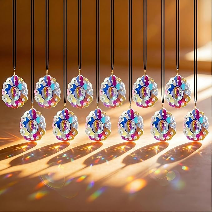HDCRYSTALGIFTS 12pcs Crystal Prisms Suncatcher for Window Rainbow Maker Chandelier Crystals Hanging Sun Catchers Indoor Outdoor Home Garden Valentines Day Wedding Decoration, 50mm
