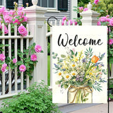 Spring Welcome Garden Flag Watercolor Wildflower Bouquet Mason Jar Floral Yard Flags Springtime Home Seasonal Bright Daisy Tulip Rustic Farmhouse House Banner Front Porch Outdoor 12×18 Inch