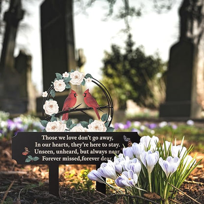 Cemetery Decorations for Grave, Grave Markers for Cemetery for Humans with Cardinal & Memorial Flowers Decor, Metal Memorial Plaques for Outdoors, Gravesite Decorations as Sympathy Gifts
