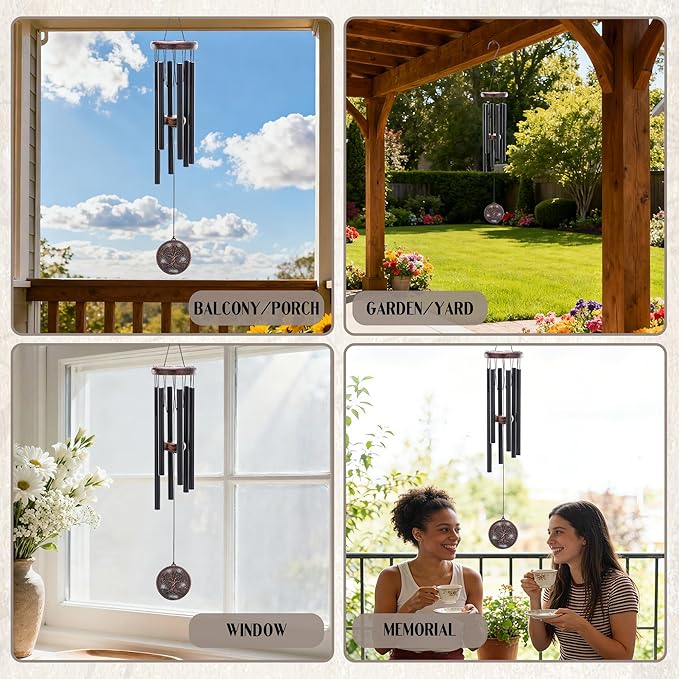 Wind Chimes for Outside - Vintage Deep Tone Tree of Life Windchimes Outdoors Garden Yard Patio Indoor Home Balcony Hanging Decoration Memorial Birthday Gifts for Women Men Mom Dad Grandma