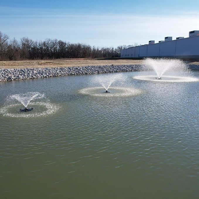 HALF OFF PONDS Floating Fountain, 1 HP Pond Aerator, 200 ft Cord, 15,000 GPH Water Pump, 13 Spray Patterns, White LED Lights, Energy-Efficient, for Large Ponds, Lakes & Water Gardens
