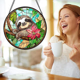 Stained Glass Window Hanging, Cute Sloth Sun Catcher for Door Home Decor Animal Suncatcher Christmas Mother's Day Birthday Gifts for Women Men Mom and Nana 15 in