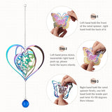 Heart Wind Spinners Outdoor 3D Gradient Twisted Wind Chimes Stainless Steel Etched Metal Embellishments for Christmas Outside Hanging Decor Yarn Home Party Decor 2Pcs