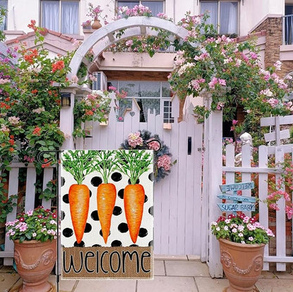 1Pcs Easter Garden Flag 12x18 Inch, Double Sided Weatherproof Garden Flag for Outside, Cute Carrot Yard Banner, Welcome Garden Flag, Spring Lawn Sign, Easter Garden Flags for Outdoor Decor