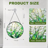 Stained Glass Window Hanging, Lily of the Valley Suncatcher 7.8 in Sun Catcher Boho Wall Art Decor with Chain Diamond Glass Panel Hangings Scenery Sun Catchers Decor for Lover Couple Mom