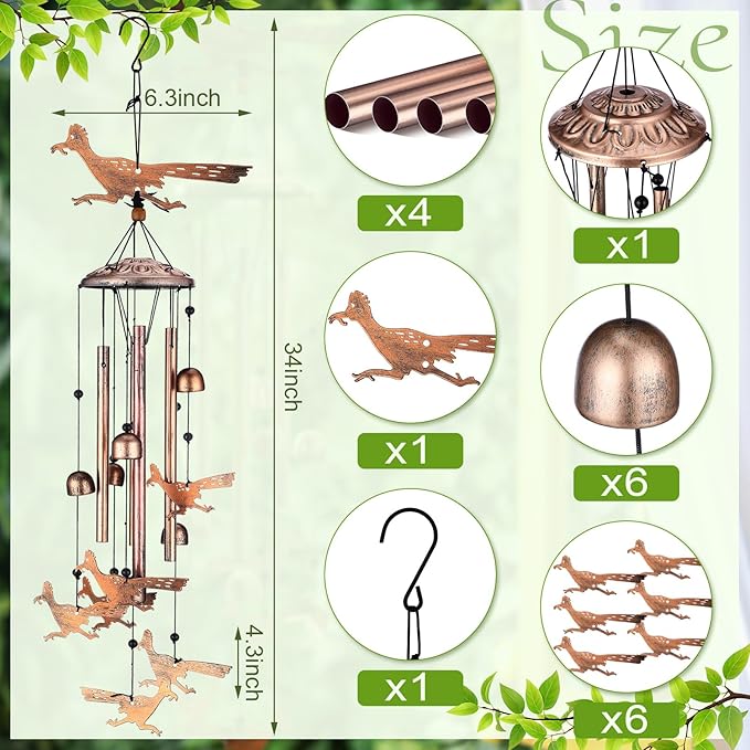 VioraWhite Roadrunner Wind Chimes Outdoor Decorations for Women Men Mom Wife Grandma Birthday Gifts Memorial Metal Wind Chimes for Outside Indoors, Lawn, Patio, Home, Porch, Yard, Garden Decor