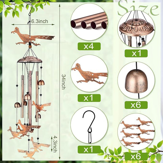 VioraWhite Roadrunner Wind Chimes Outdoor Decorations for Women Men Mom Wife Grandma Birthday Gifts Memorial Metal Wind Chimes for Outside Indoors, Lawn, Patio, Home, Porch, Yard, Garden Decor