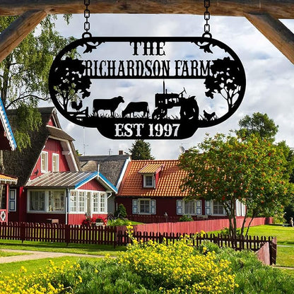 Personalized Metal Farm Sign, Customized Family Name Ranch Sign, Large Last Name Sign for Farmhouse Decoration, Outdoor Farm Wall Art, Welcome Sign, Entrance Gate Sign, Farm Lovers Gift, Garden Decor