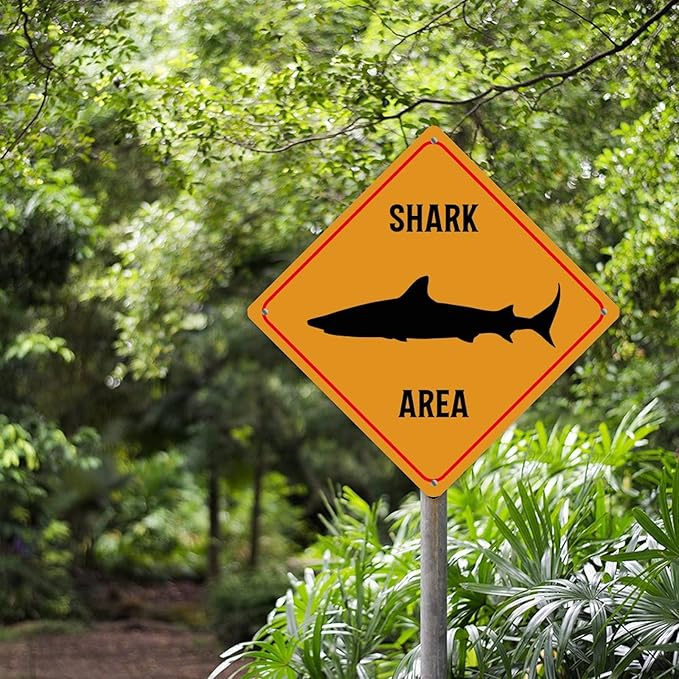Fierce Fish Area Xing Caution Crossing Sign Ocean Animal Aluminum Metal Sign Warning Sign Novelty Road Fence Yard Wall Decor For Indoor Outdoor Highway12x12in