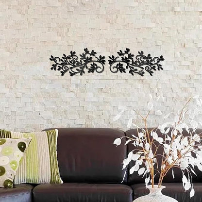 CREATCABIN Black Metal Vine Wall Decor Metal Leaf Wall Art Iron Symmetry Silhouette Tree Leave Plant Sculpture Artwork Sign Ornament Decoration for Living Room Office Garden Balcony 7.9 x 3.9 Inch