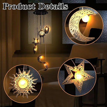 Solar Wind Chimes for Outside, Waterproof Hanging Sun and Moon Wind Chimes for Outside， Balcony Patio Garden Decoration, Gift for Loved Ones Friends and Neighbors(Sun Moon Star)