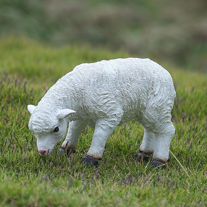 Garden Lamb Statue, White Resin Outdoor Sheep Sculpture, 9x6.3x3.5 Inches Ornament Decor for Yard Patio Landscaping Decor