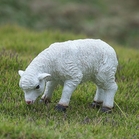 Garden Lamb Statue, White Resin Outdoor Sheep Sculpture, 9x6.3x3.5 Inches Ornament Decor for Yard Patio Landscaping Decor