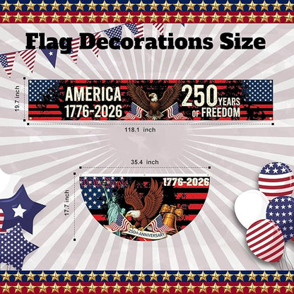 Chumia 5 Pcs 250th Anniversary Decorations Include 1776-2026 Patriotic Outdoor Hanging Bunting Fan Banners American Flag Fence Banner Fourth of July Independence Day Porch Yard Garden Decor