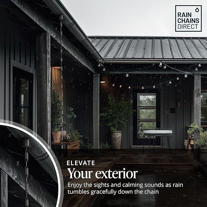 Rain Chains Direct - Manicotti Rain Chain - 8.5 FT - Durable Black Powder-Coated Aluminum - Premium Rain Chains for Gutters