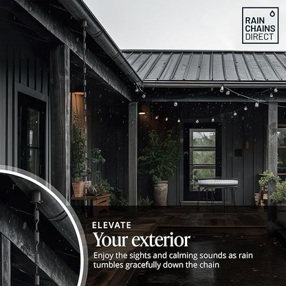 Rain Chains Direct - Manicotti Rain Chain - 8.5 FT - Durable Black Powder-Coated Aluminum - Premium Rain Chains for Gutters