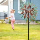 Wind Spinners Outdoor, 360° Metal Windmills for Yard Garden Art Decor, Kinetic Wind Sculptures with 5 Stake for Lawn Patio Outside Ornaments, 13.7" W x 64.3" H (Green+Brown)