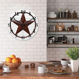 Round Farmhouse Wall Clock Western Texas Star Rustic Style Wood Clock Silent Non-Ticking Battery Operated Easy to Read Antique Wall Art Time Clock for Living Room Bathroom Bathroom 10 Inch